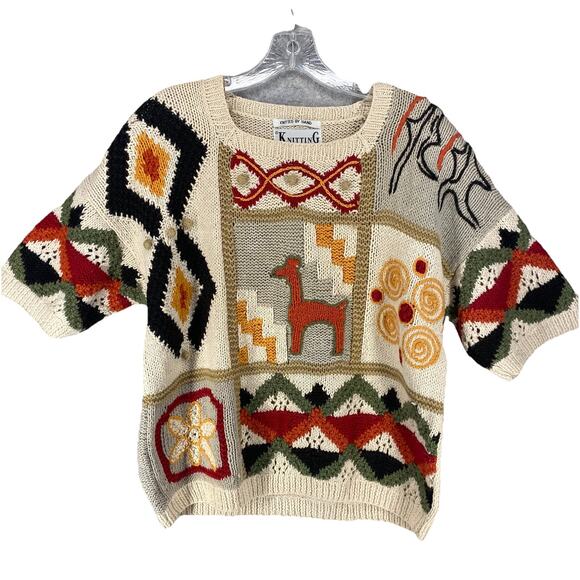 🤍 Knitting Needles Womens M Cream Alpaca Design Sweater Vintage 🤍 - Picture 1 of 10